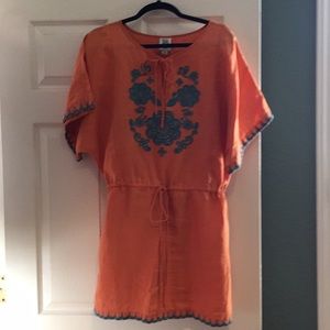 “Ivy Jane” linen orange and turquoise dress